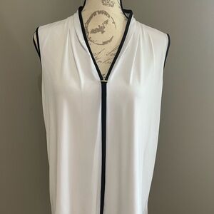 White with gold bar detail Calvin Klein shell blouse.